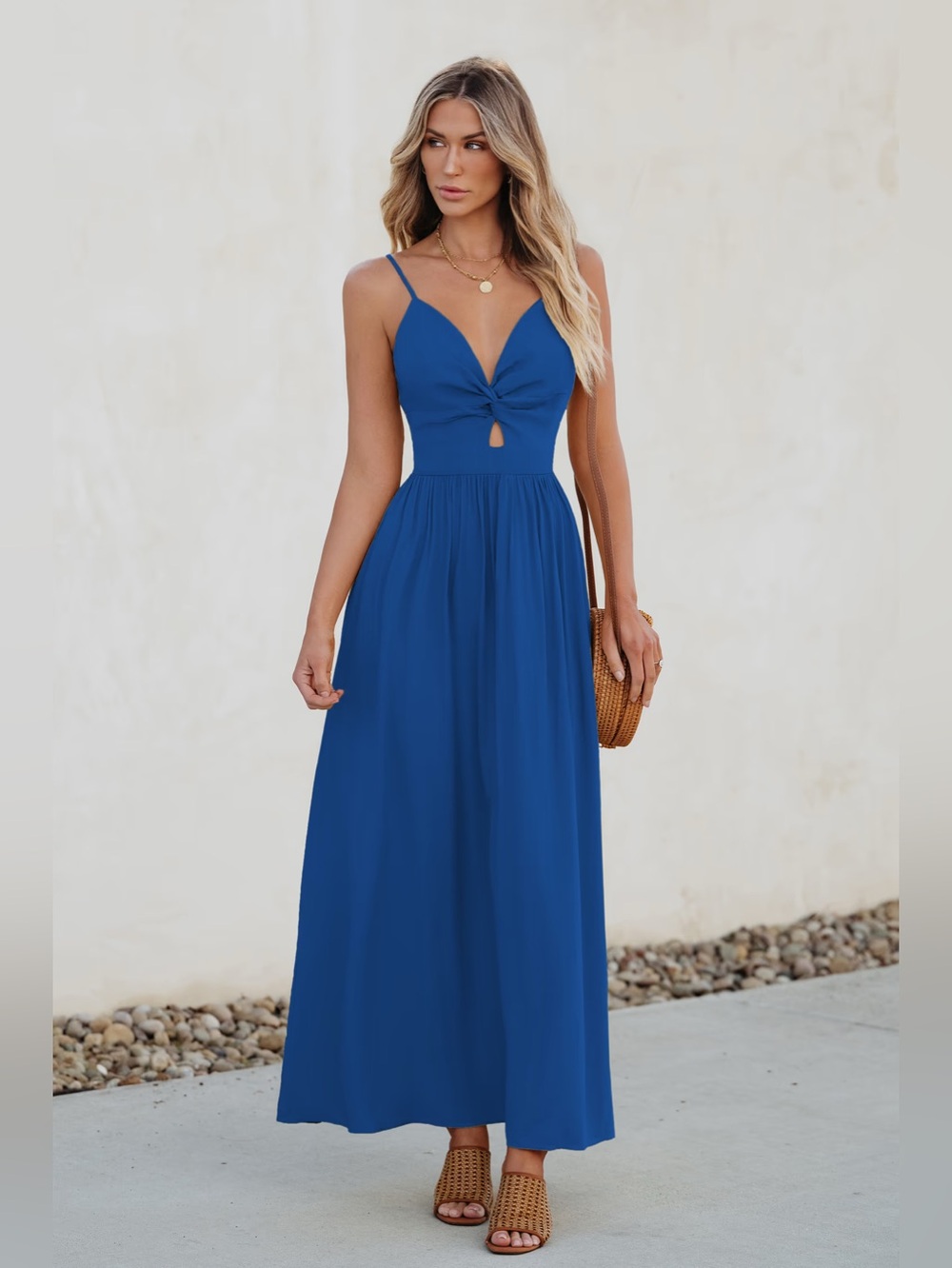 Cupshe Royal Blue Twist-Front Spaghetti Strap Maxi Dress